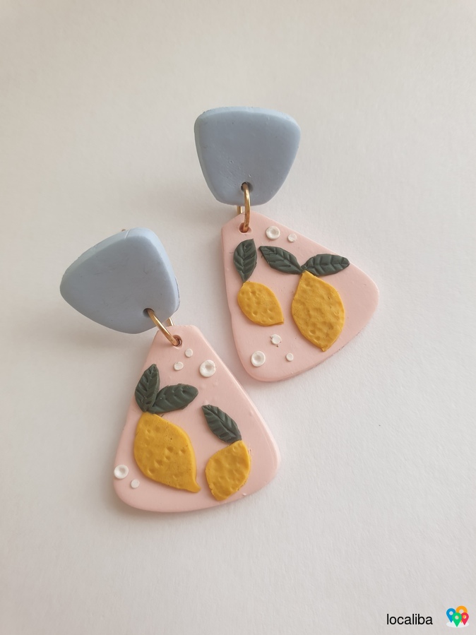 Earrings/handmade/pastel/lemon/summer